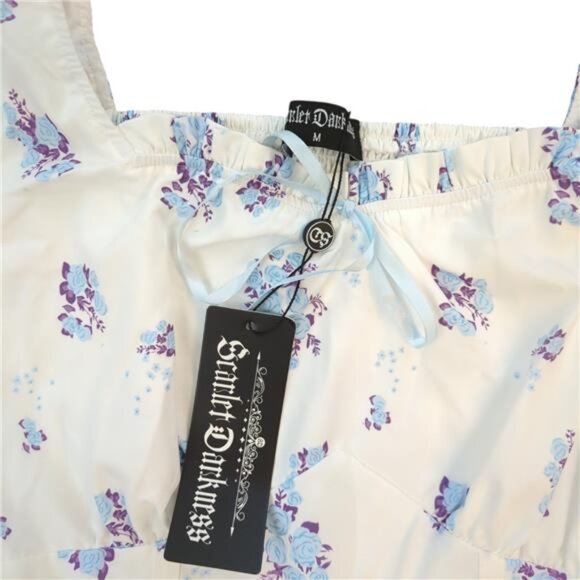 NEW Scarlet Darkness Blue Floral Women Ruffled Tiered Dress M - Picture 6 of 8